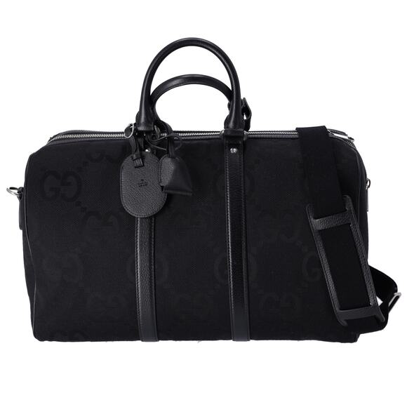 GUCCI Jumbo GG Duffle Boston Bag 739581 Black Jacquard Leather